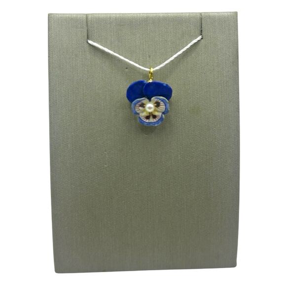 18K Yellow Gold Painted Pansy & Pearl Pendant/Pin (16776) - Picture 3 of 4